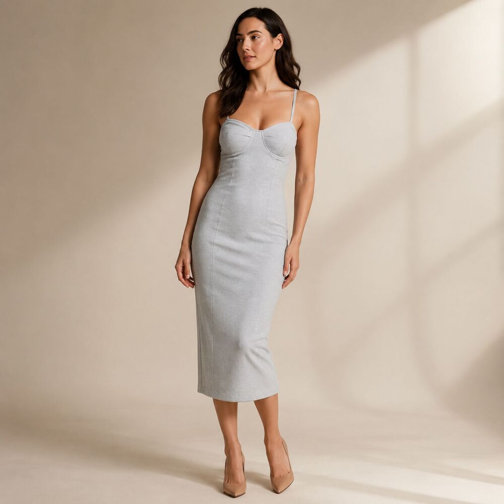 Sexy Light Blue Gray Bodycon Dress Bustier Spaghetti Strap Sexy Minimalist  L